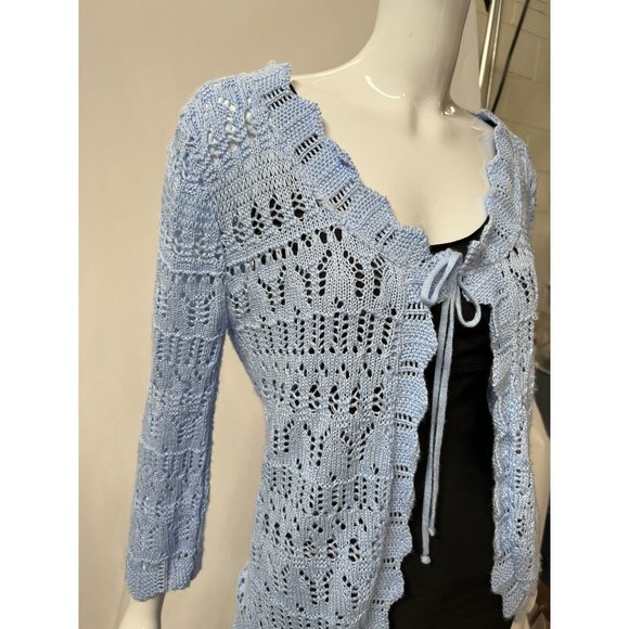 White Stag Knit Sweater Size 10 Love You Blue Acrylic Open Weave - Picture 3 of 16